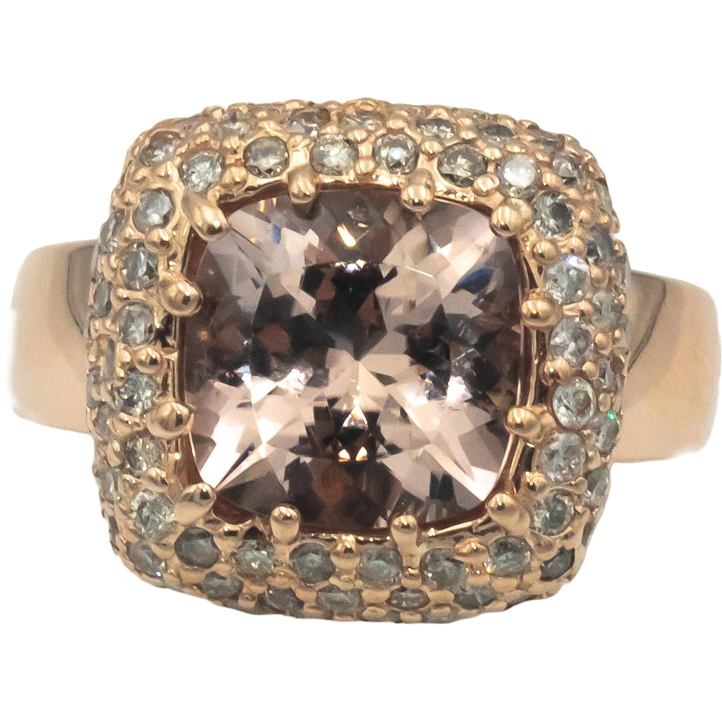 14k Rose Gold 4.55CT Diamond and Morganite Cluster Cocktail Ring Size 6