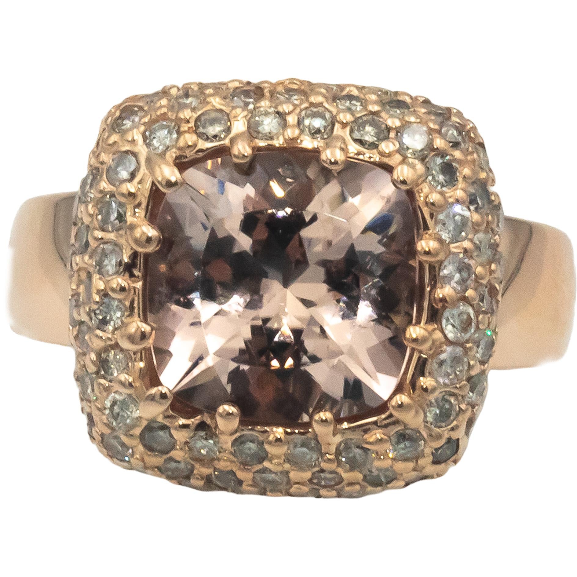 14k Rose Gold 4.55CT Diamond and Morganite Cluster Cocktail Ring Size 6