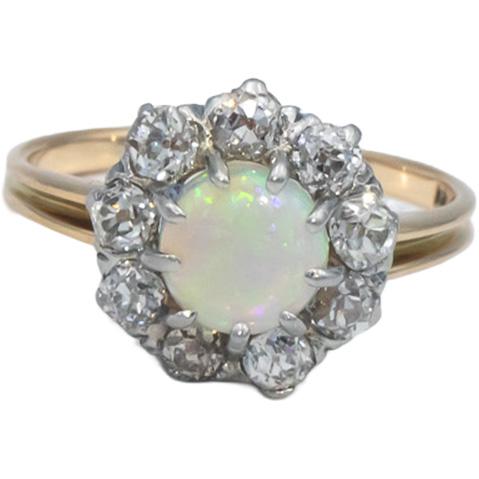 Vintage Antique 14k White & Yellow Gold 1.0CT VS Diamond and Opal Ring Size 4