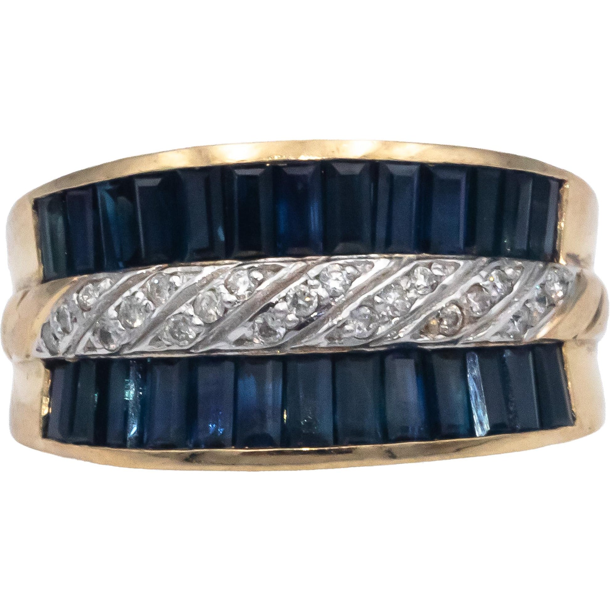 14k Yellow Gold 2.62CT Diamond and Blue Sapphire Ring Size 8.25