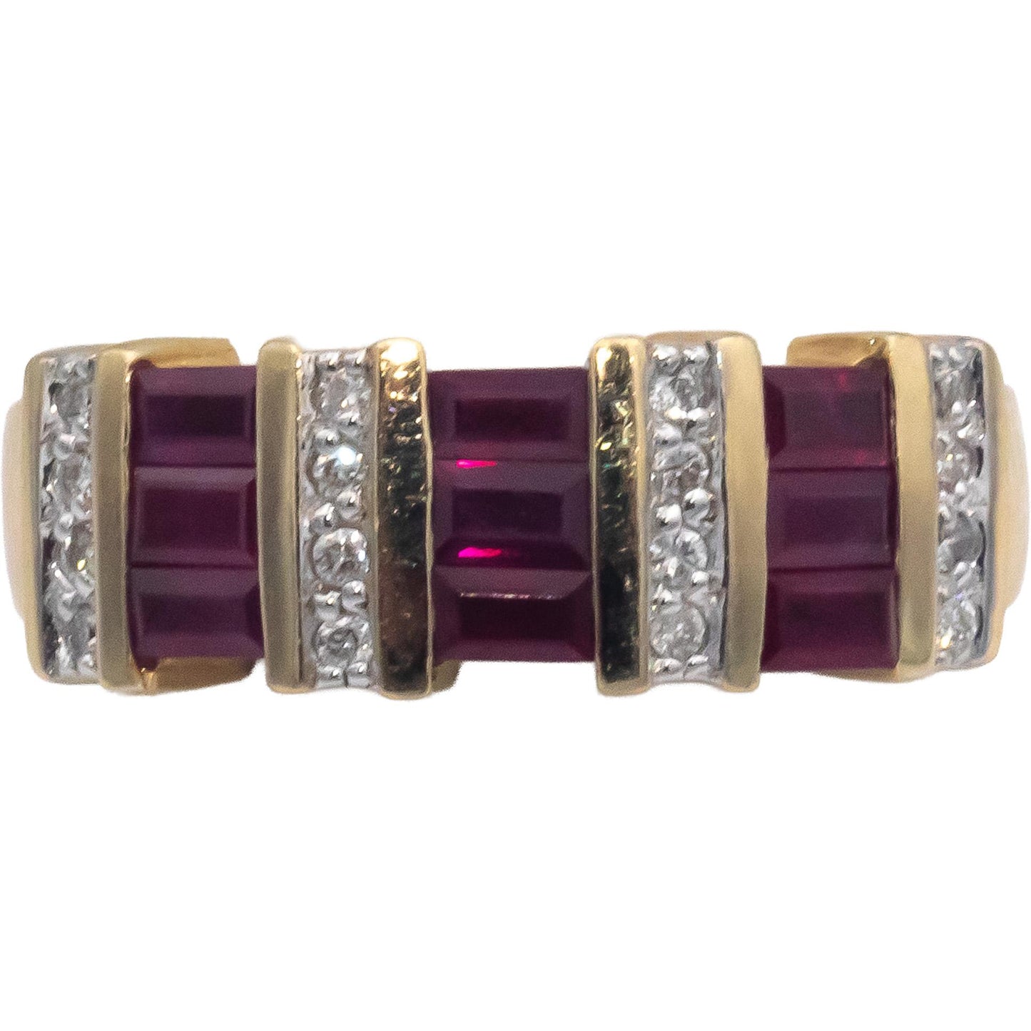 Designer 14k Yellow Gold 1.15CT Diamond and Ruby Band Ring Size 6.75