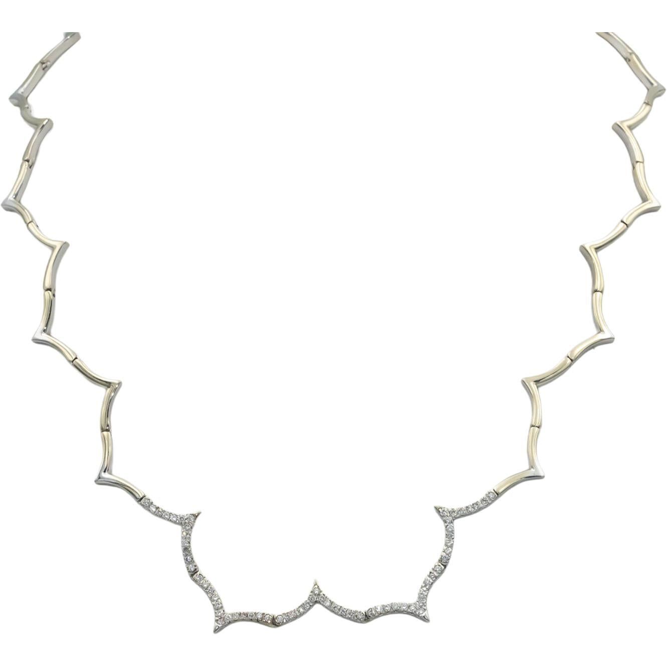 18k White Gold Round Diamond Wavy Fancy Link Necklace 0.70CT