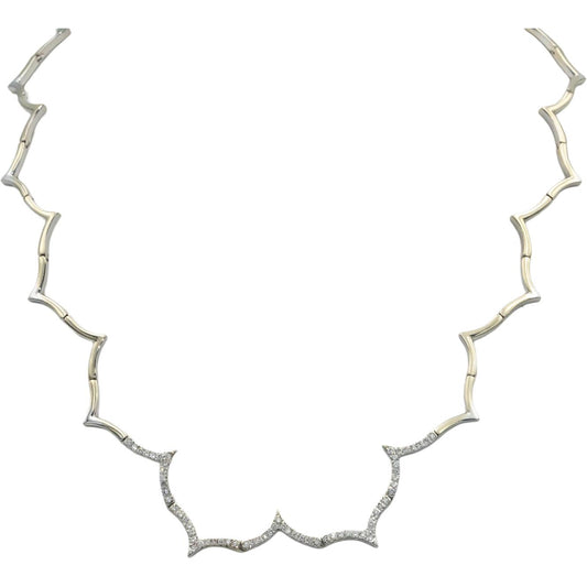 18k White Gold Round Diamond Wavy Fancy Link Necklace 0.70CT