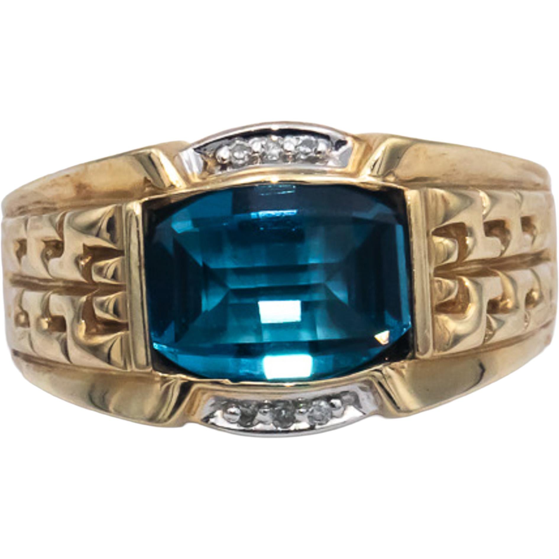 10k Yellow Gold 2.03CT Diamond and Topaz Men's Ring Size 10.25