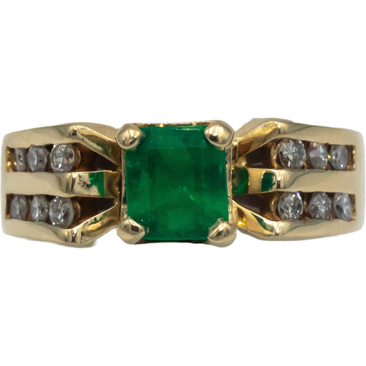 14k Yellow Gold 1.30CT Diamond and Emerald Ring Size 7