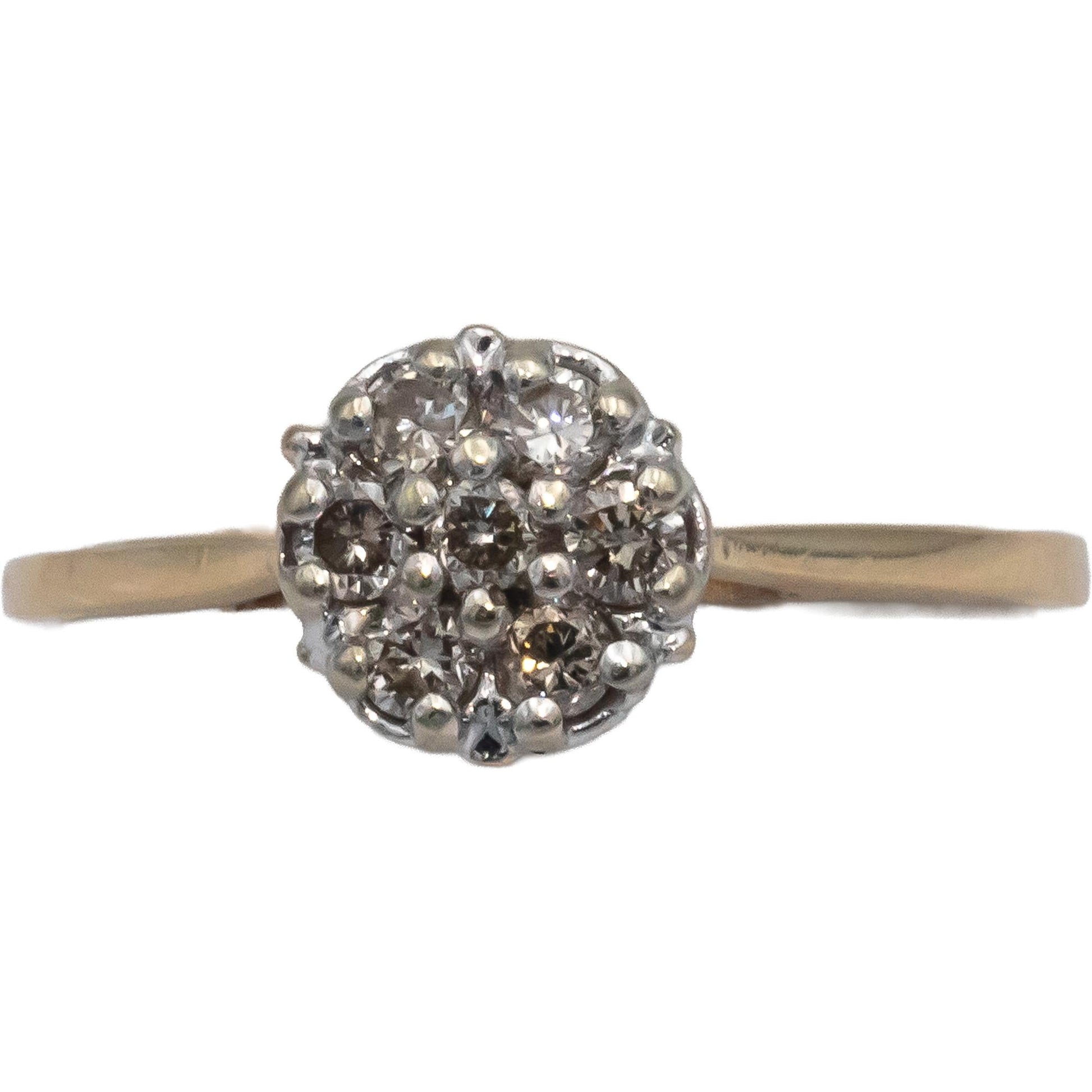 14k Yellow Gold .23CT Round Cut Diamond Cluster Flower Engagement Ring Size 6.25