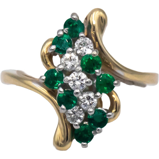 14k Yellow Gold 0.50CT VS Diamond and Emerald Cocktail Ring Size 5.25