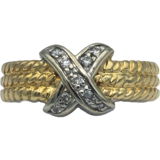 14k White & Yellow Gold 0.06CT Diamond "X" Cable Band Ring Size 5.25