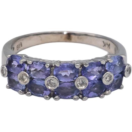 EFFY Designer 14k White Gold 1.55CT Diamond and Tanzanite Band Ring Size 7.75