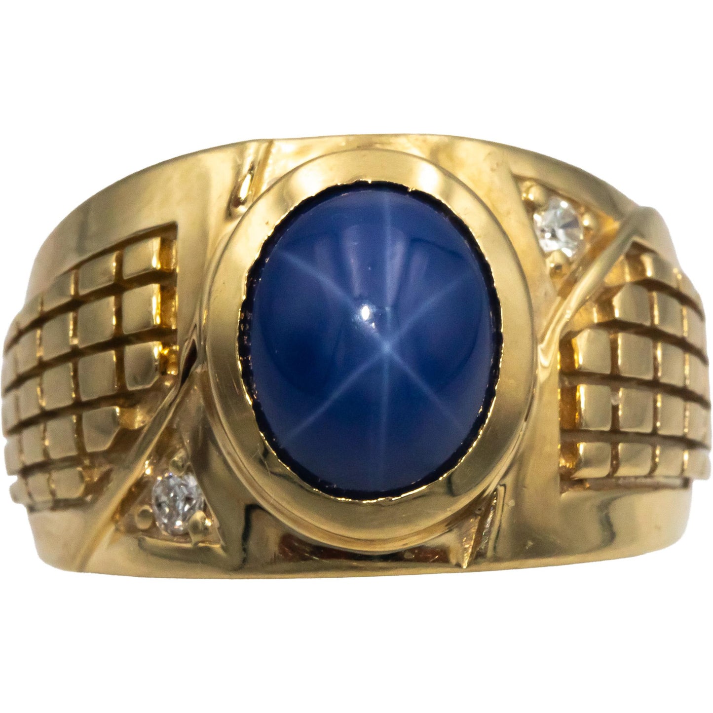 10k Yellow Gold 0.06CT VS Diamond & Synthetic Star Sapphire Ring Size 6.5