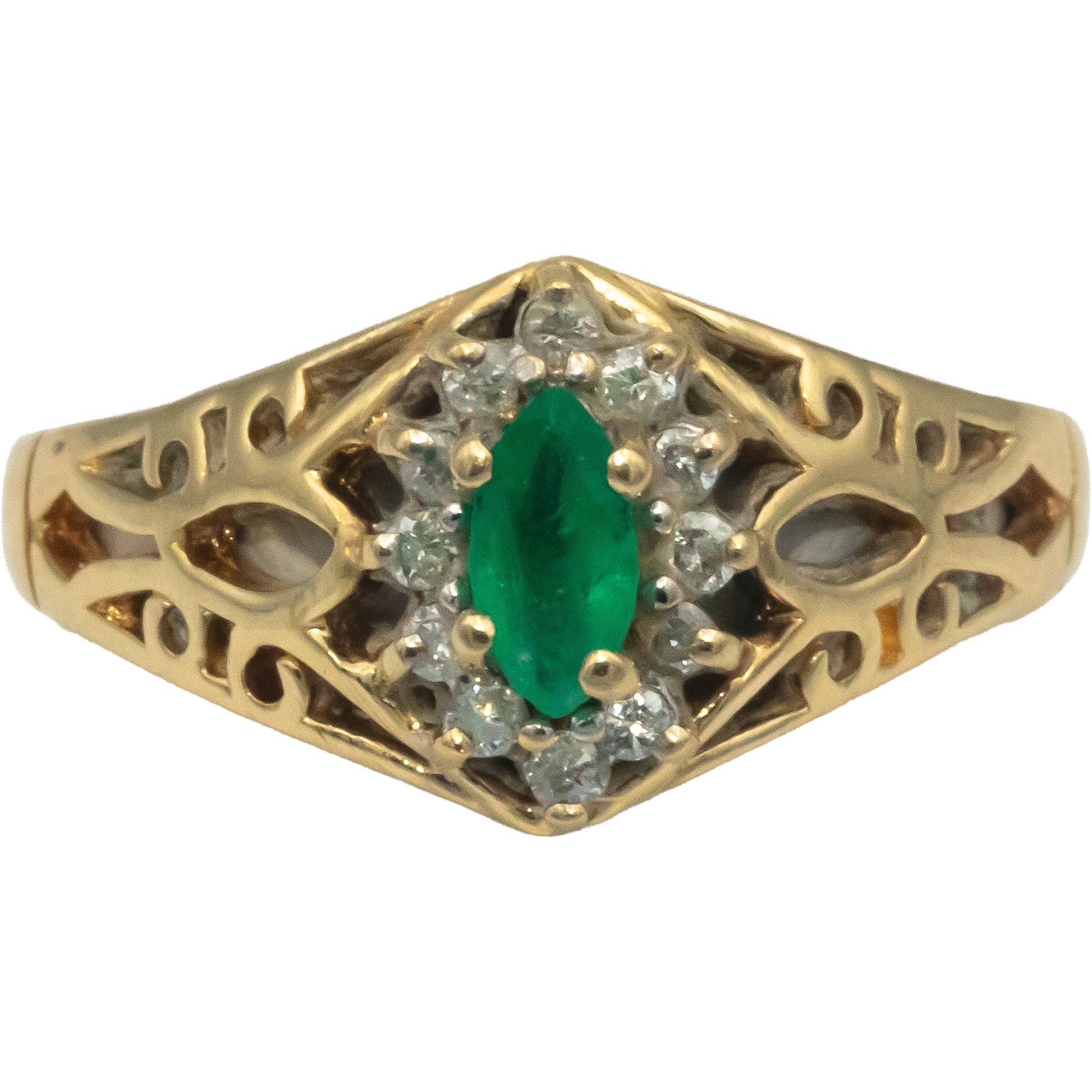 14k Yellow Gold 0.30CT Diamond and Emerald Ring Size 7