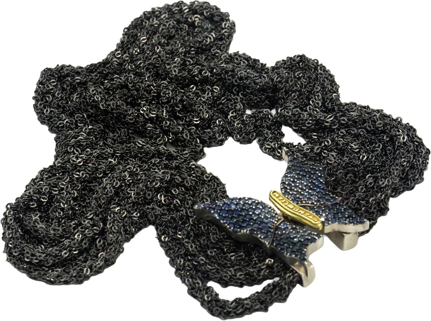 STAMBOLIAN 18k Gold Sterling Silver 2.50CT Sapphire Butterfly Chain Necklace