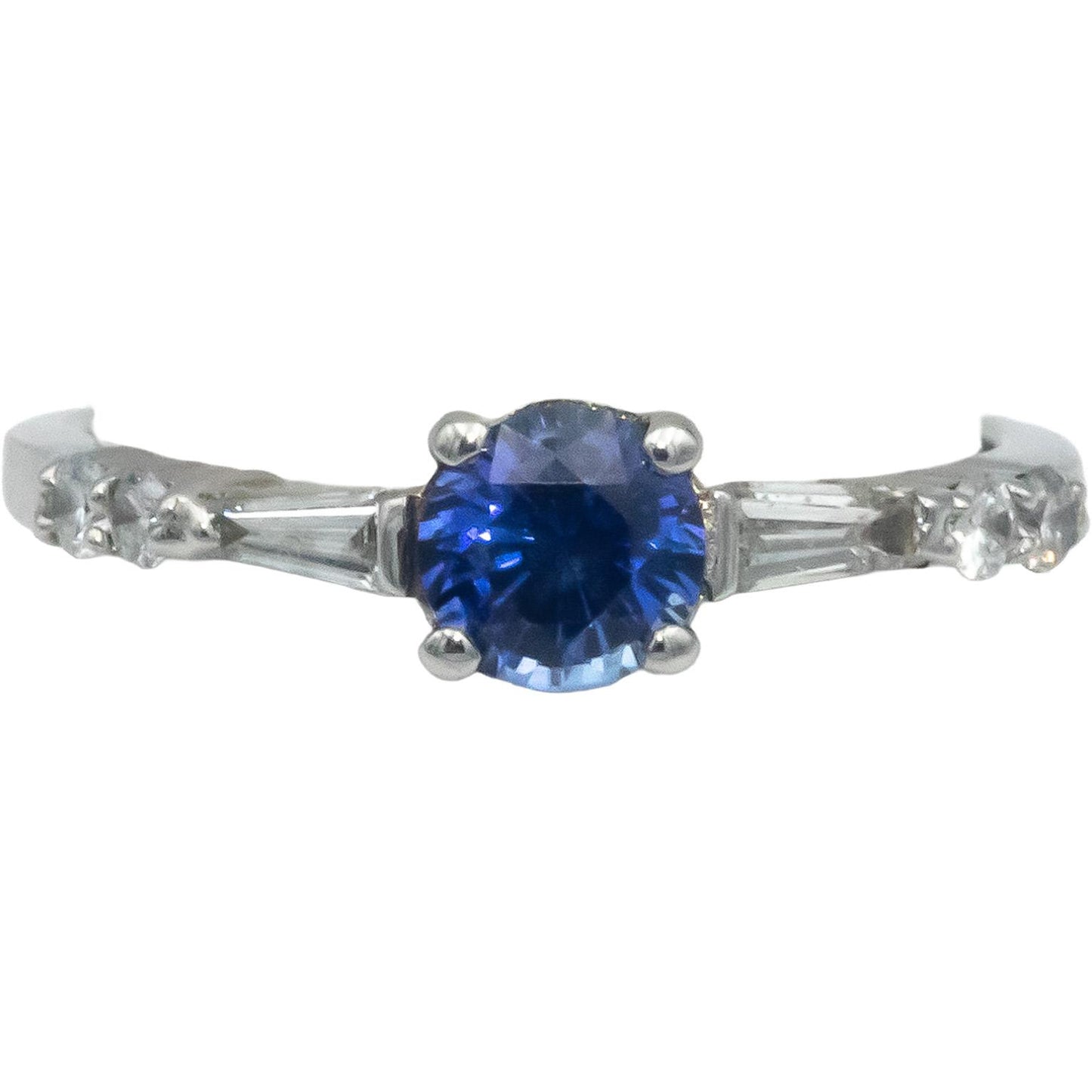 14k White Gold 0.83CT Diamond and Vibrant Medium Blue Sapphire Ring Size 5.75