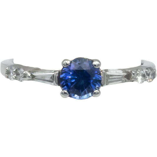 14k White Gold 0.83CT Diamond and Vibrant Medium Blue Sapphire Ring Size 5.75