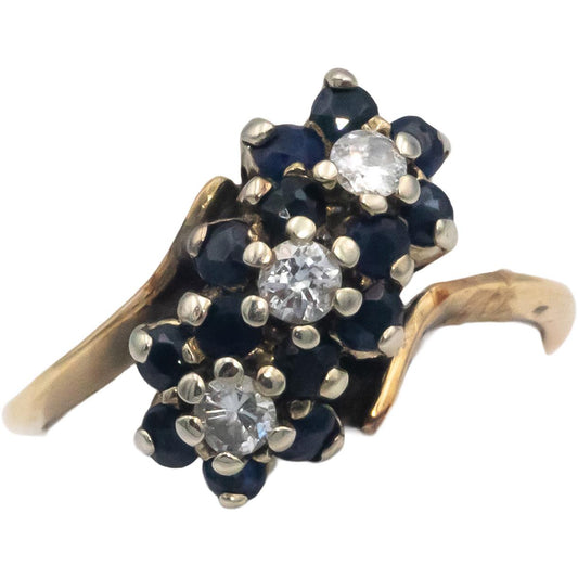 14k Yellow Gold 0.45CT Diamond and Sapphire Flower Ring Size 4.75