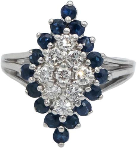 14k White Gold 0.66CT Diamond and Blue Sapphire Cluster Ring Size 4.5