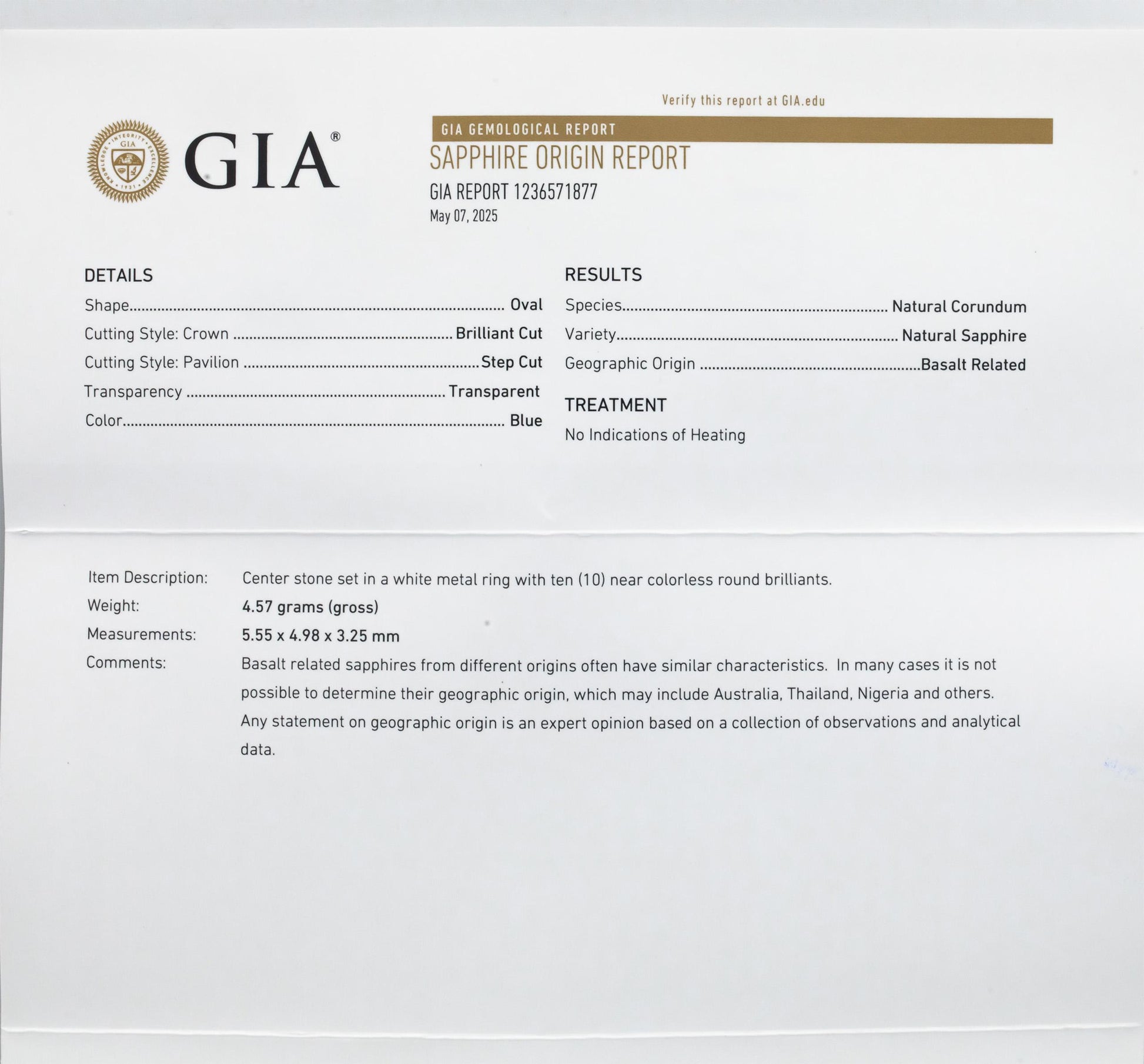 GIA Certified Platinum 1.25CT Diamond and NO HEAT Sapphire Halo Ring Size 5.25