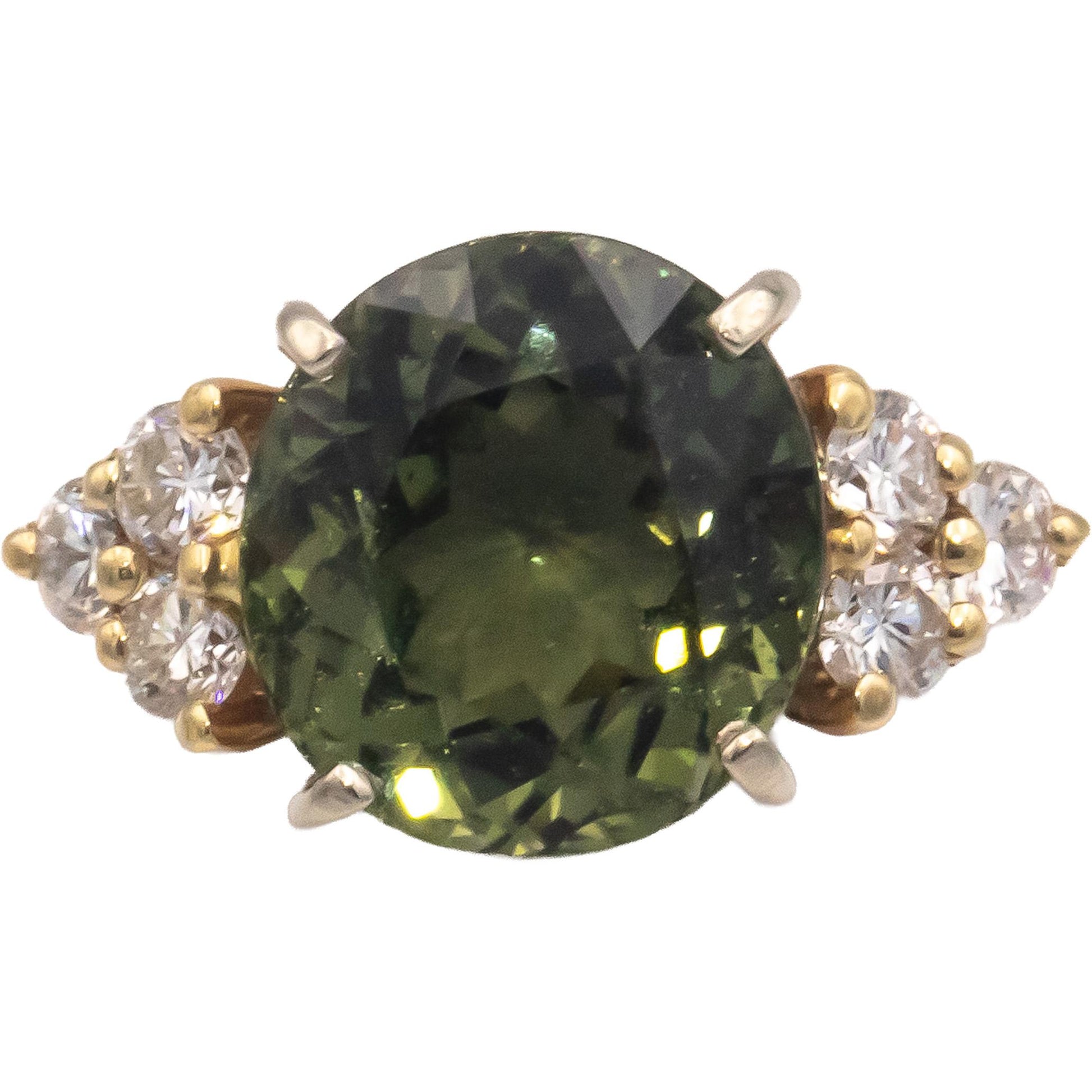 14k Yellow Gold VS Diamond and Green Tourmaline Cocktail Ring 5.54CT Size 6