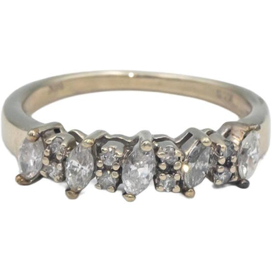 K & S 14k White Gold 0.55CT Marquise and Round Cut Diamond Band Ring Size 7