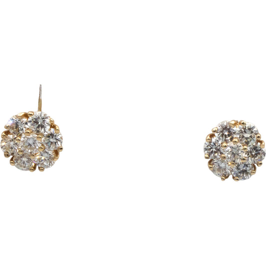 14k Yellow Gold 1.23CT Round Cut Diamond Cluster Stud Screw Back Earrings