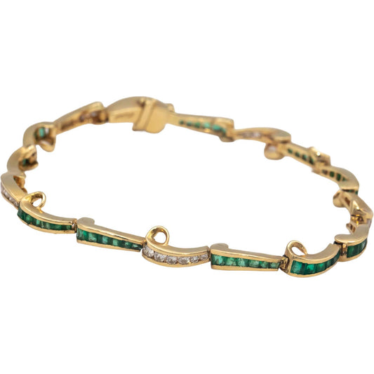 Designer 14k Yellow Gold Diamond and Emerald Fancy Link Bracelet 2.50CT