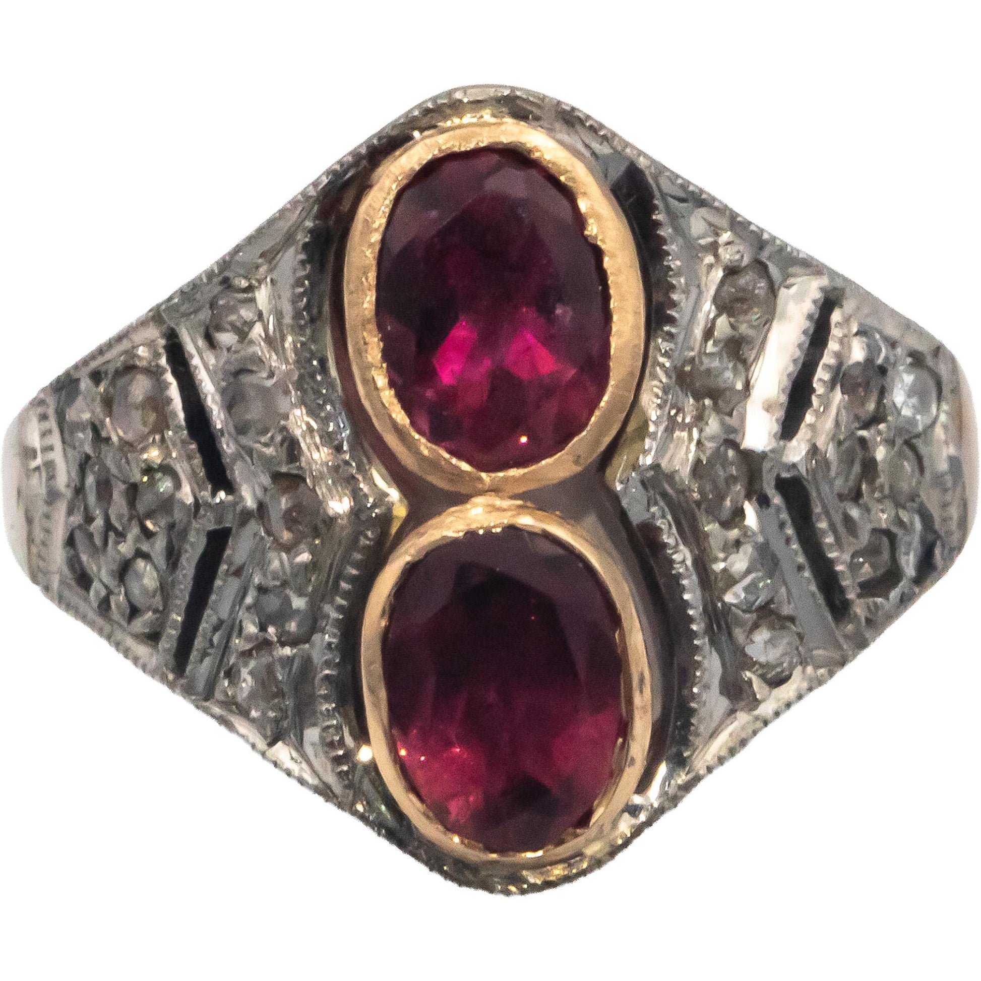 Vintage Antique 10k Gold & Silver 0.20CT Diamond and Tourmaline Ring Size 7.25