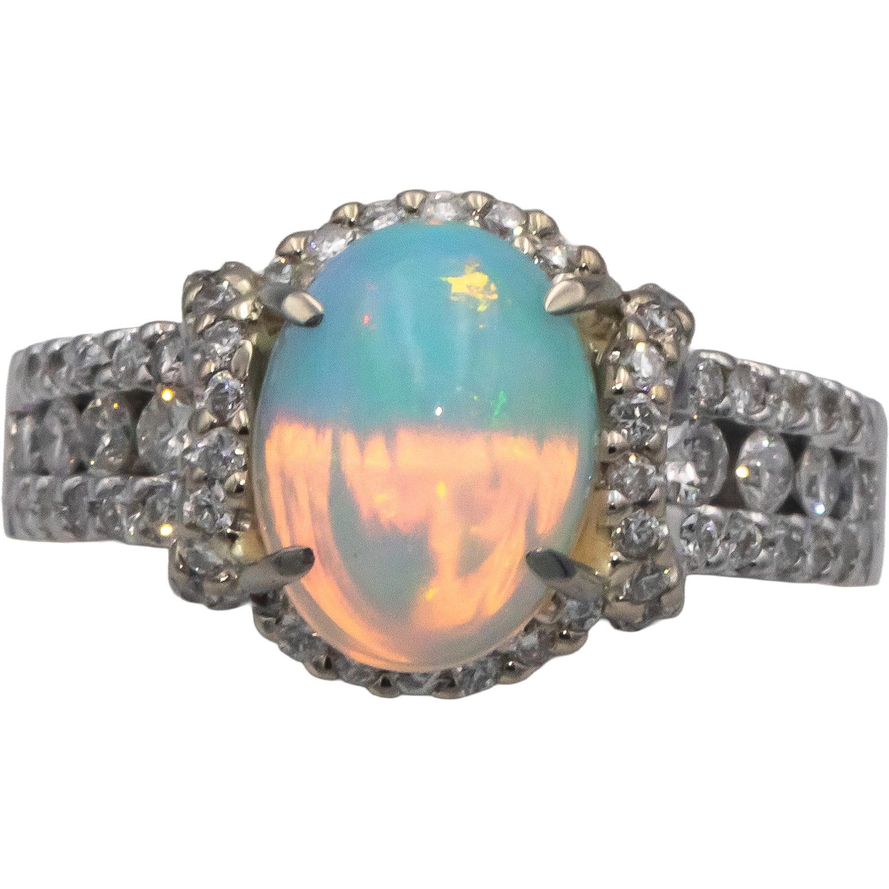 M. CHRISTOFF 14k White Gold 2.93CT Diamond and Opal Ring Size 6.25