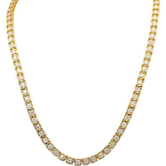 14k Yellow Gold VS Round Cut Diamond Tennis Necklace 20.25" Long 13.02CT