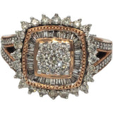 10k Rose Gold Round & Baguette Cut Diamond Cluster Ring 1.0CT Size 7