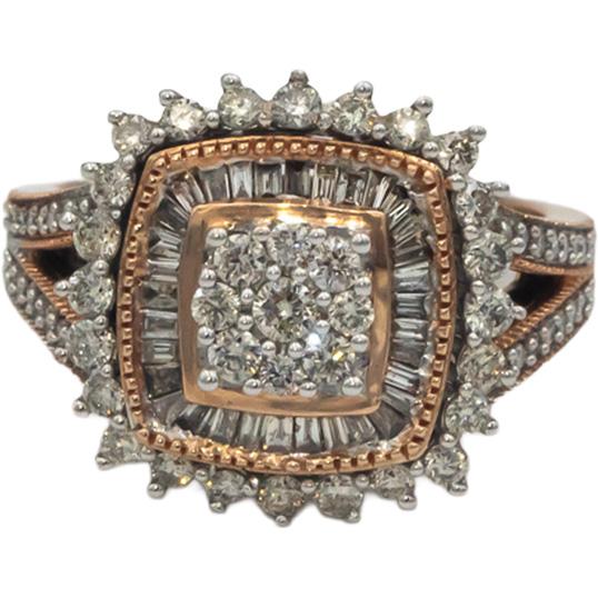 10k Rose Gold Round & Baguette Cut Diamond Cluster Ring 1.0CT Size 7