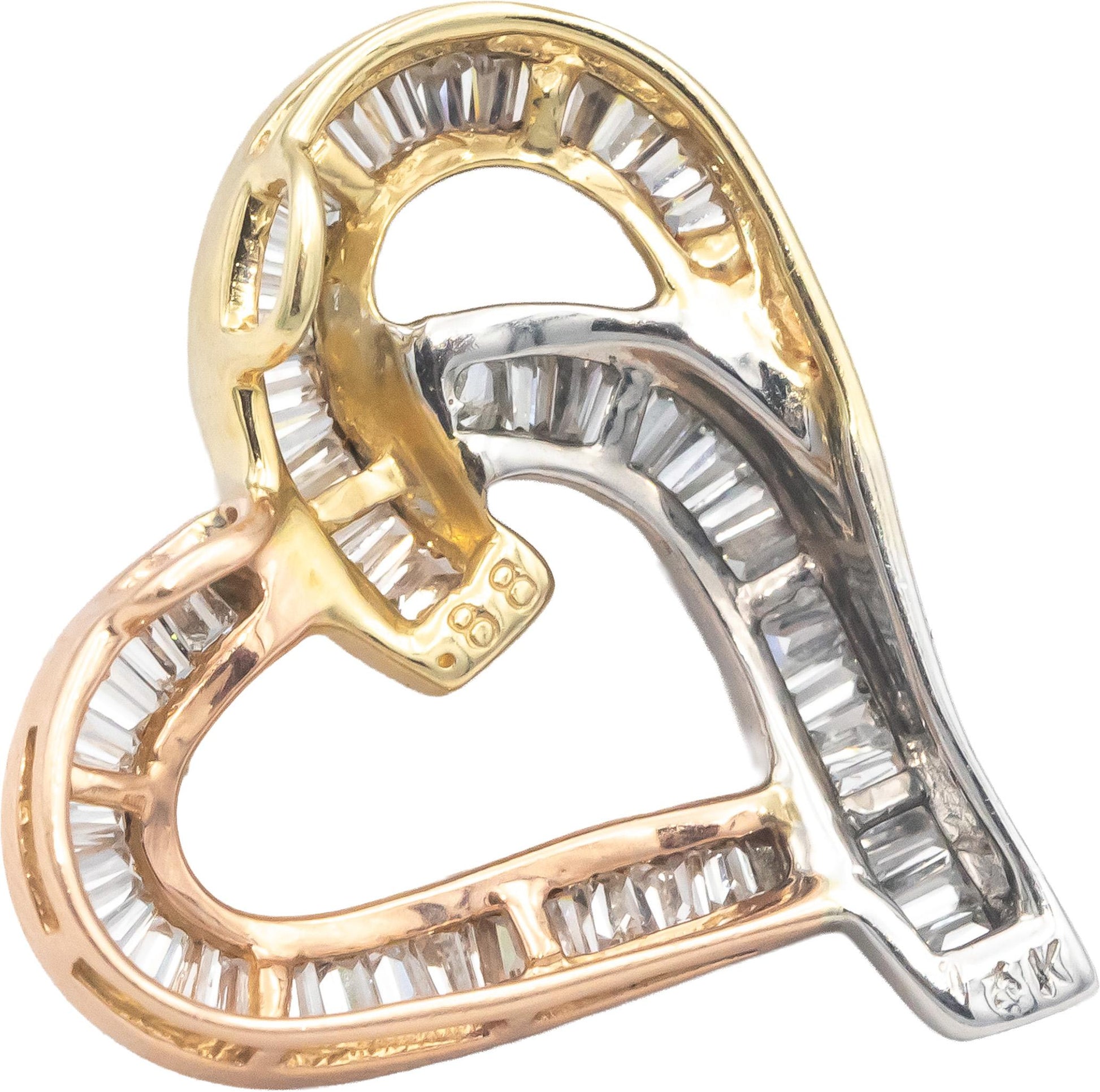 14k White Rose Yellow Gold 1.50CT VS Baguette Cut Diamond Heart Pendant
