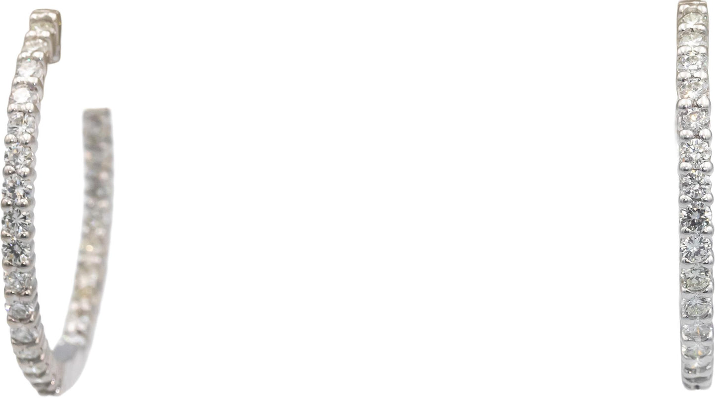 14k White Gold 4.06CT VS Round Cut Diamond Inside Out Hoop Earrings