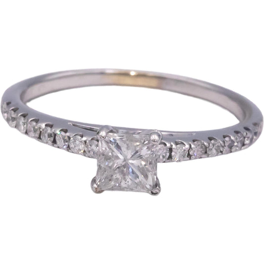 14k White Gold 1.0CT Diamond Engagement Ring w/ 0.82CT Princess Center Size 8.25