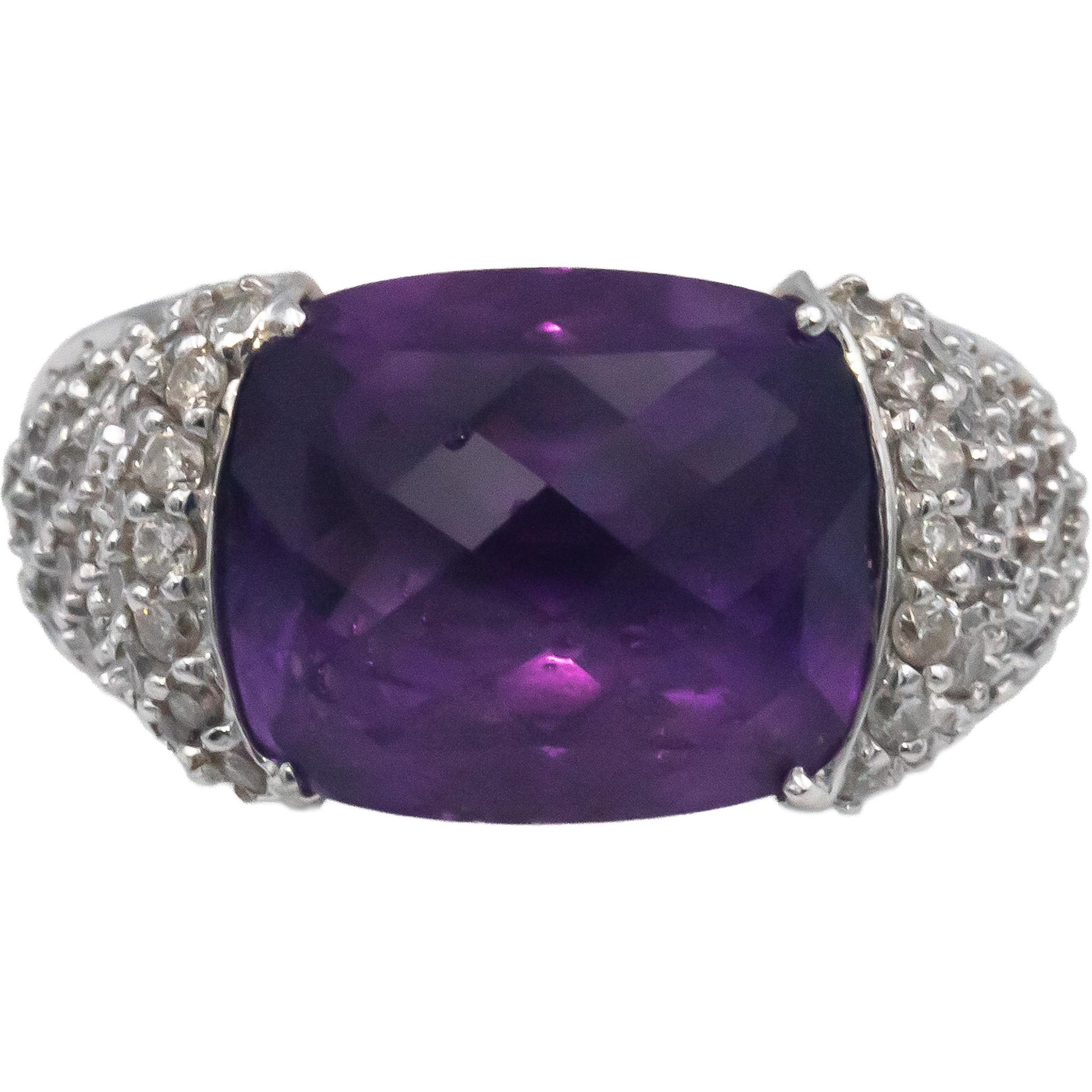 14k White Gold 6.0CT Diamond and Amethyst Cluster Pave Cocktail Ring Size 7