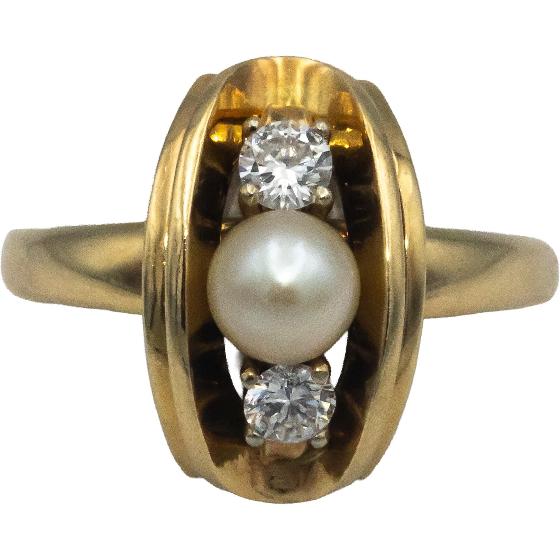 14k Yellow Gold VS Round Diamond and 5.2mm Pearl Ring 0.30CT Size 7.75
