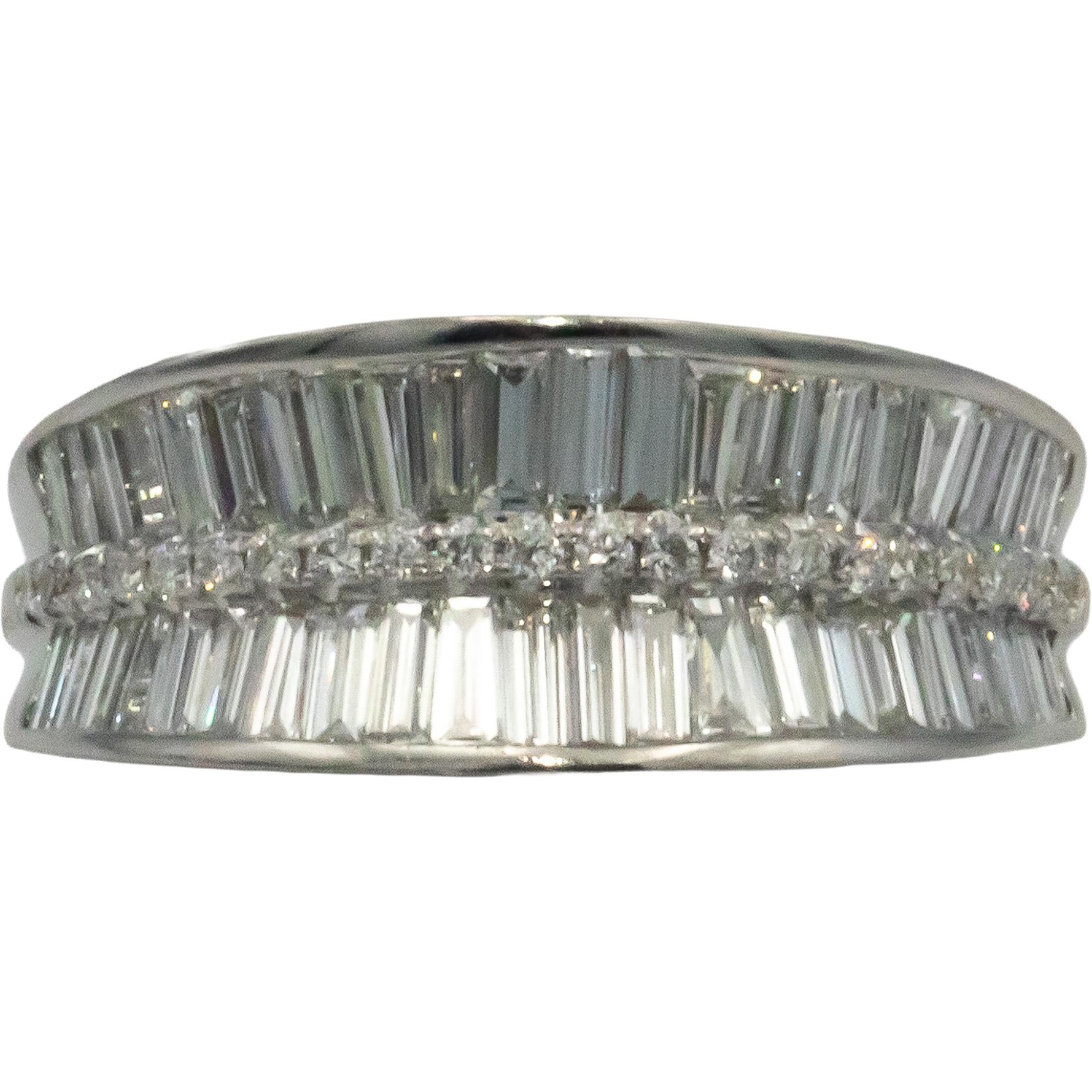18k White Gold Jewelry 2.0CT VS Baguette & Round Cut Diamond Band Ring Size 7
