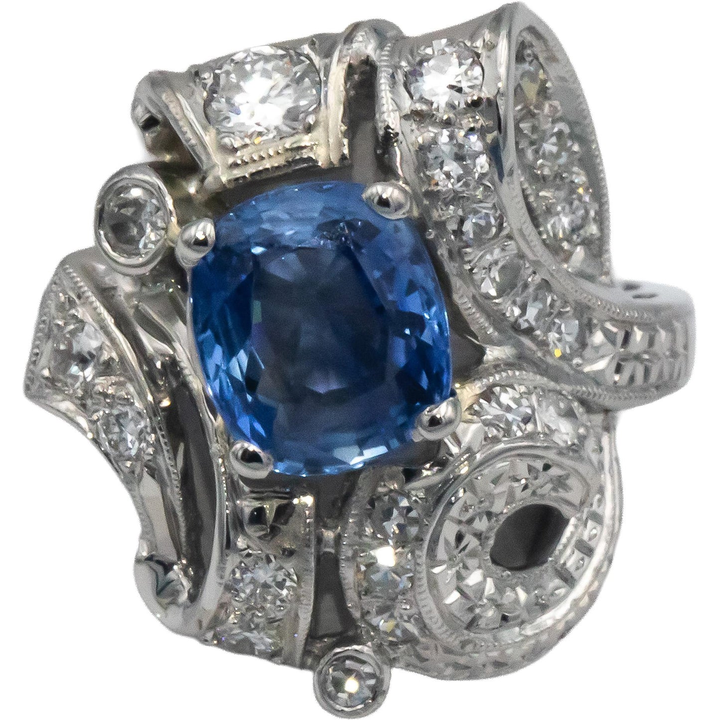 Vintage Antique Platinum Diamond and Sapphire Cocktail Ring 2.35CT Size 9