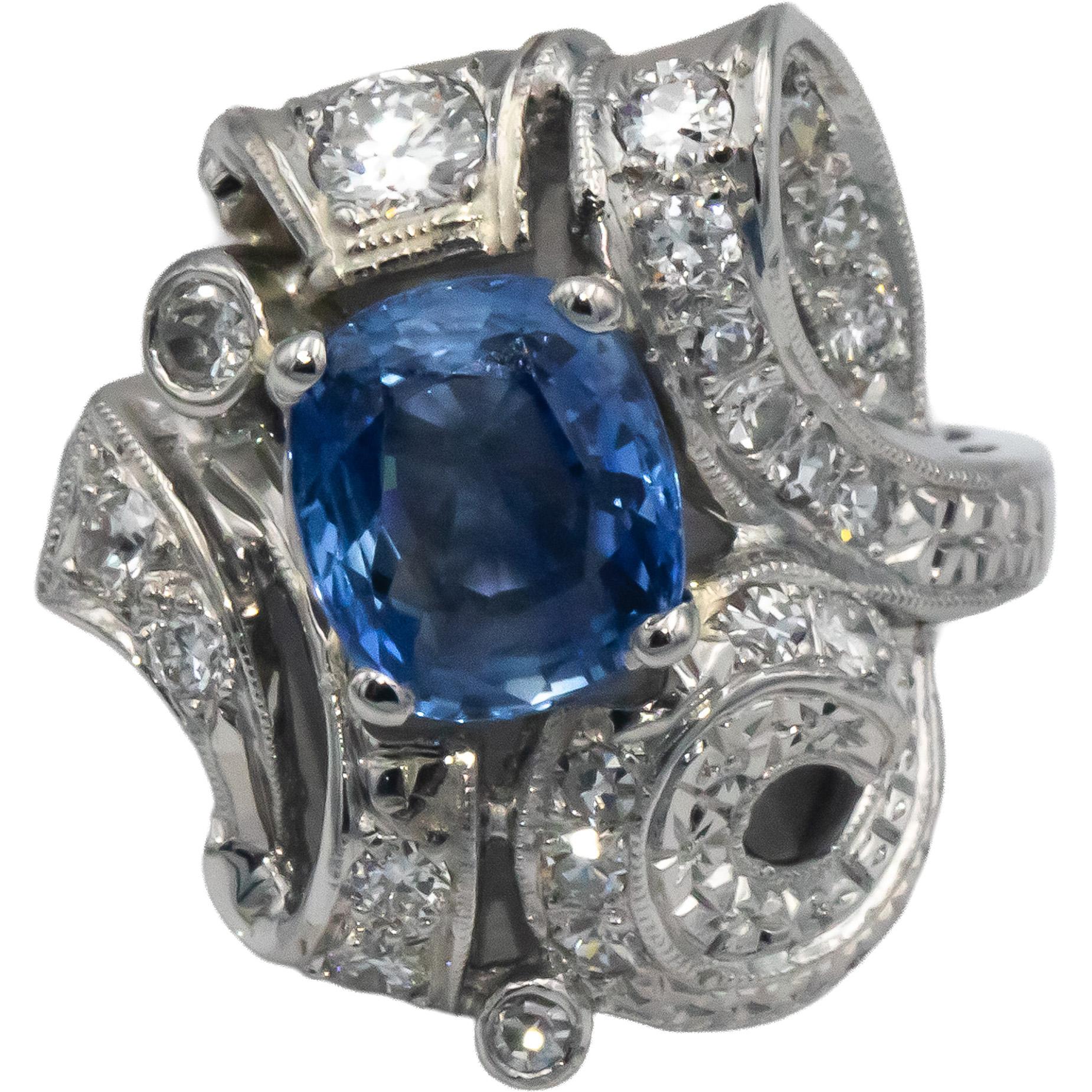 Vintage Antique Platinum Diamond and Sapphire Cocktail Ring 2.35CT Size 9