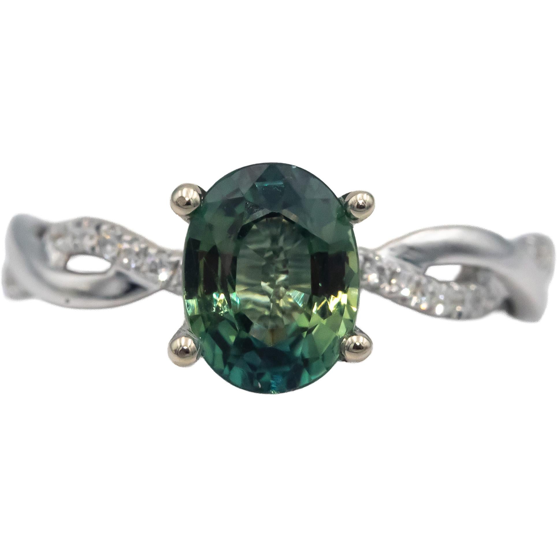 14k White Gold 1.83CT Diamond and Bi-Color Sapphire Ring Size 6