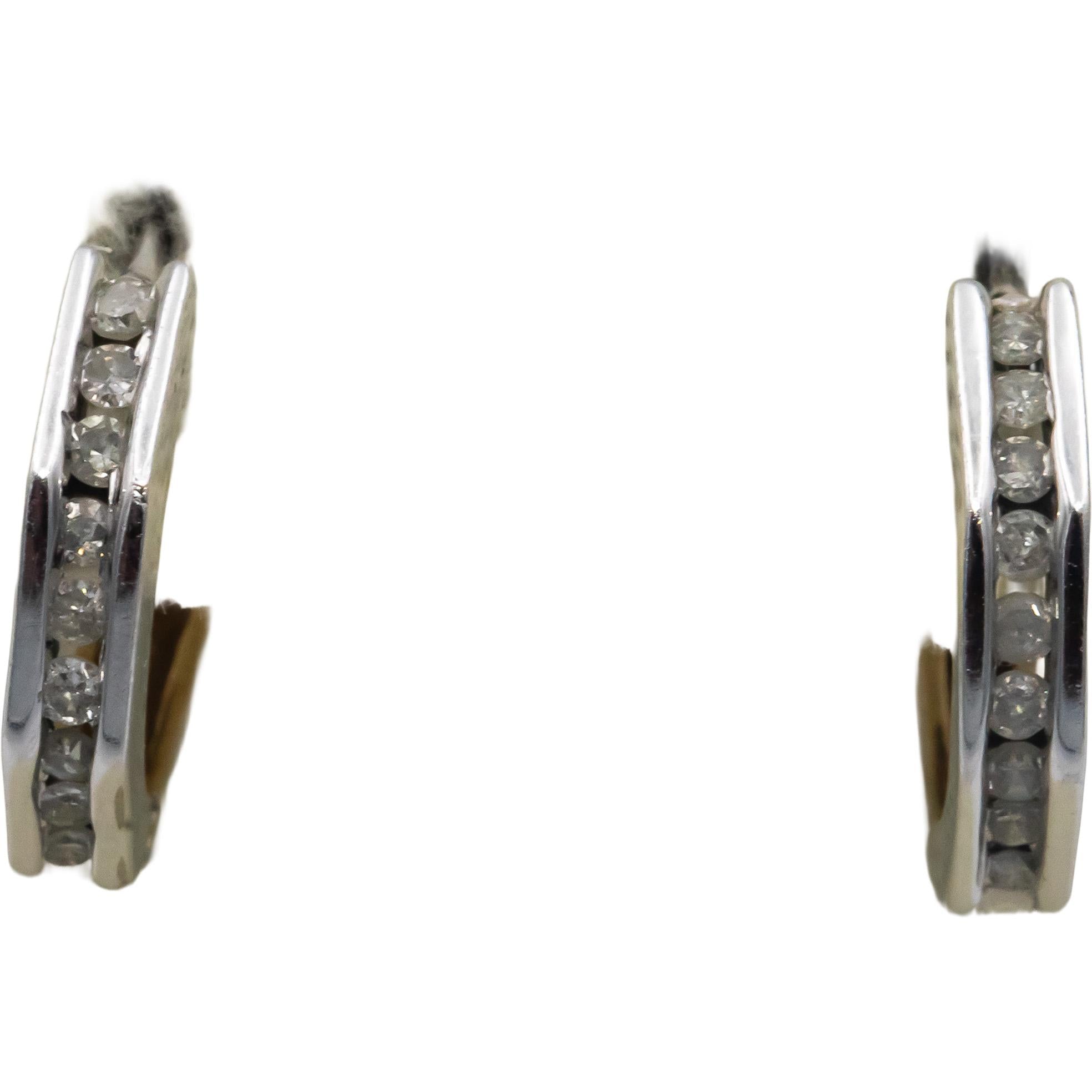 10k White & Yellow Gold Round Diamond Hoop Huggie Earrings 0.25CT