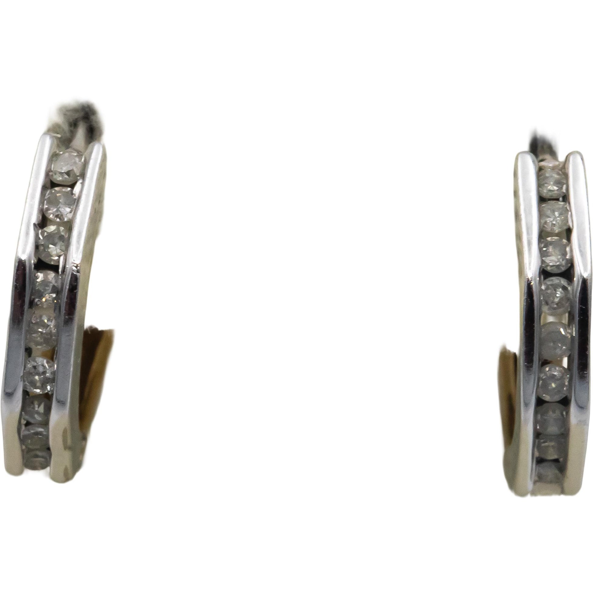 10k White & Yellow Gold 0.25CT Round Cut Diamond Hoop Huggie Earrings