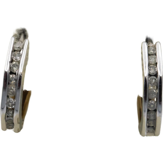 10k White & Yellow Gold 0.25CT Round Cut Diamond Hoop Huggie Earrings