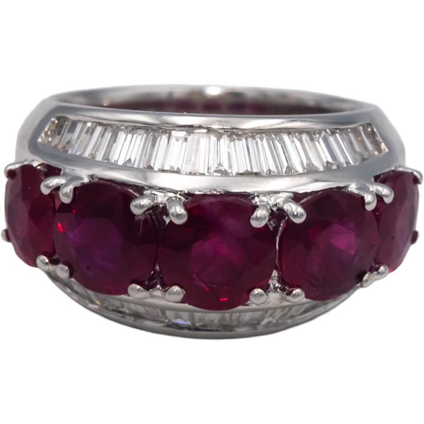 GIA Certified 18k White Gold Burma Heated Ruby and Diamond Ring 5.0CT Size 5.75