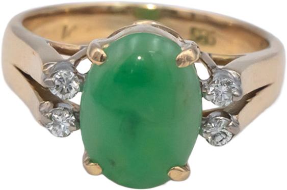 14k Yellow Gold 0.08CT Diamond and Jade Cocktail Ring Size 4.75