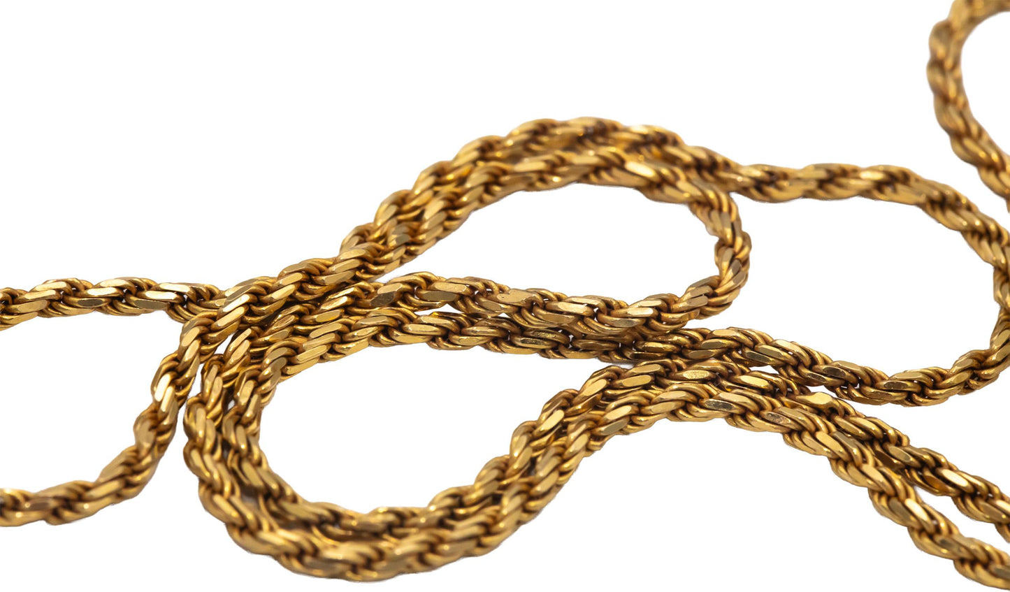 14k Yellow Gold Jewelry 30.25" Long/1.5mm Wide Twisted Rope Chain Necklace