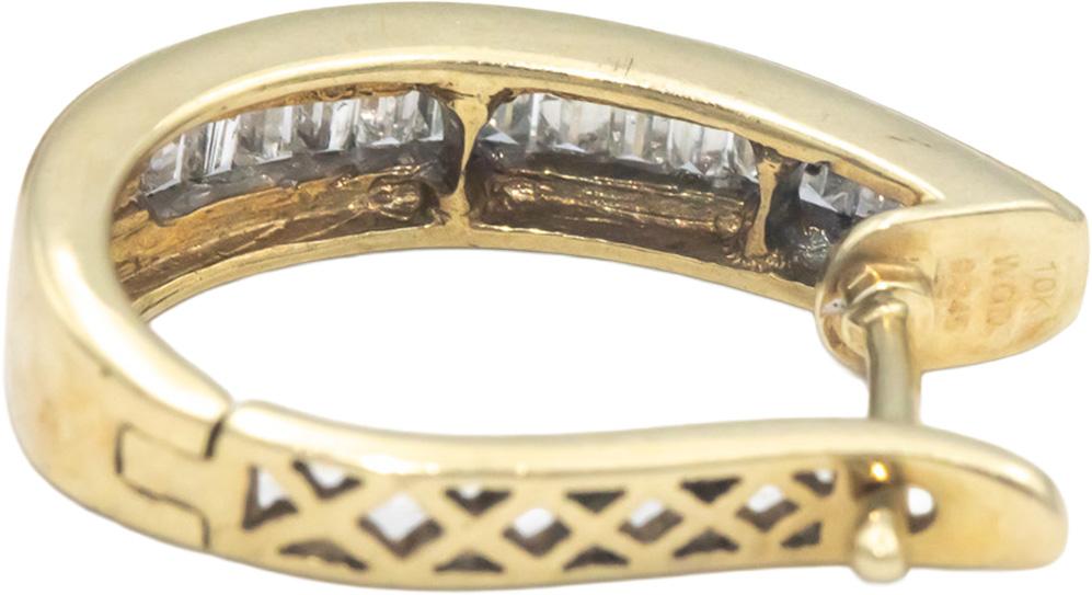 10k Yellow Gold 0.49CT Baguette Cut Diamond Curved Huggie Hoop Earrings