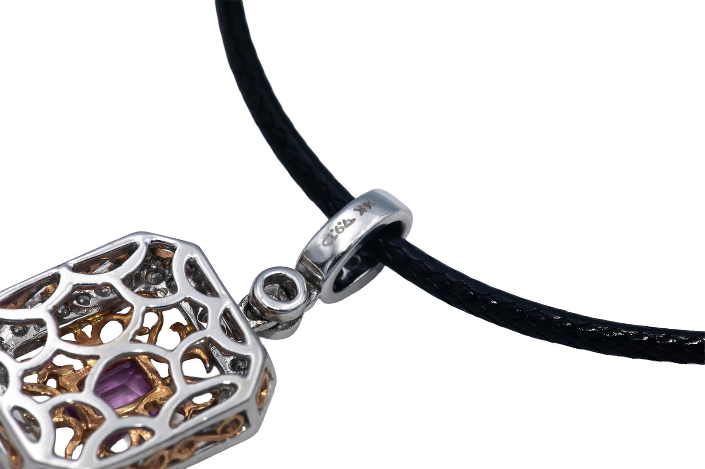 14k White and Rose Gold 0.60CT Diamond & Pink Sapphire Pendant Necklace