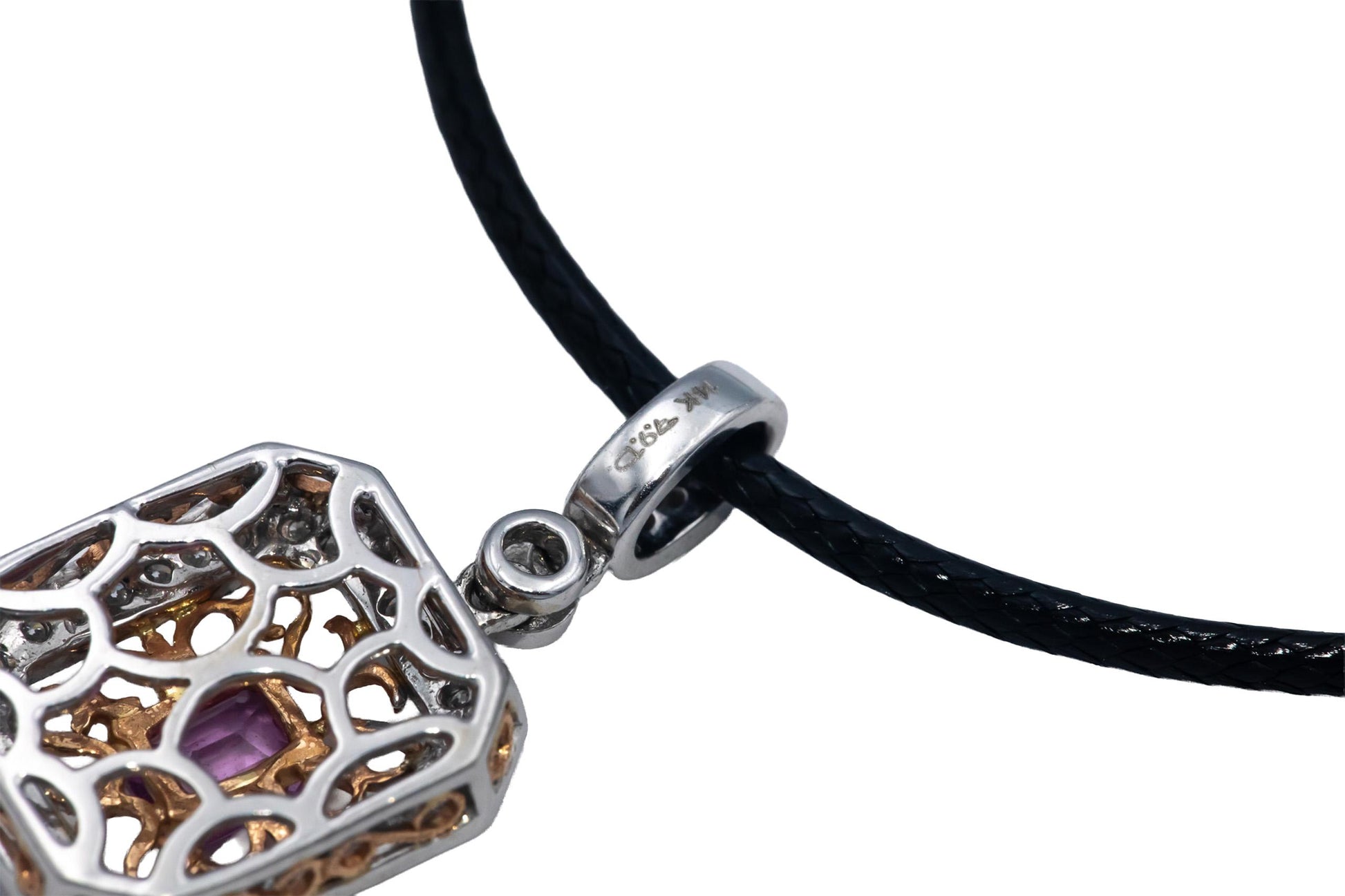 14k White and Rose Gold 0.60CT Diamond & Pink Sapphire Pendant Necklace