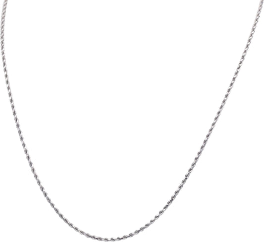 10k White Gold Jewelry 26" Long/2mm Wide Solid Diamond Cut Twisted Rope Necklace