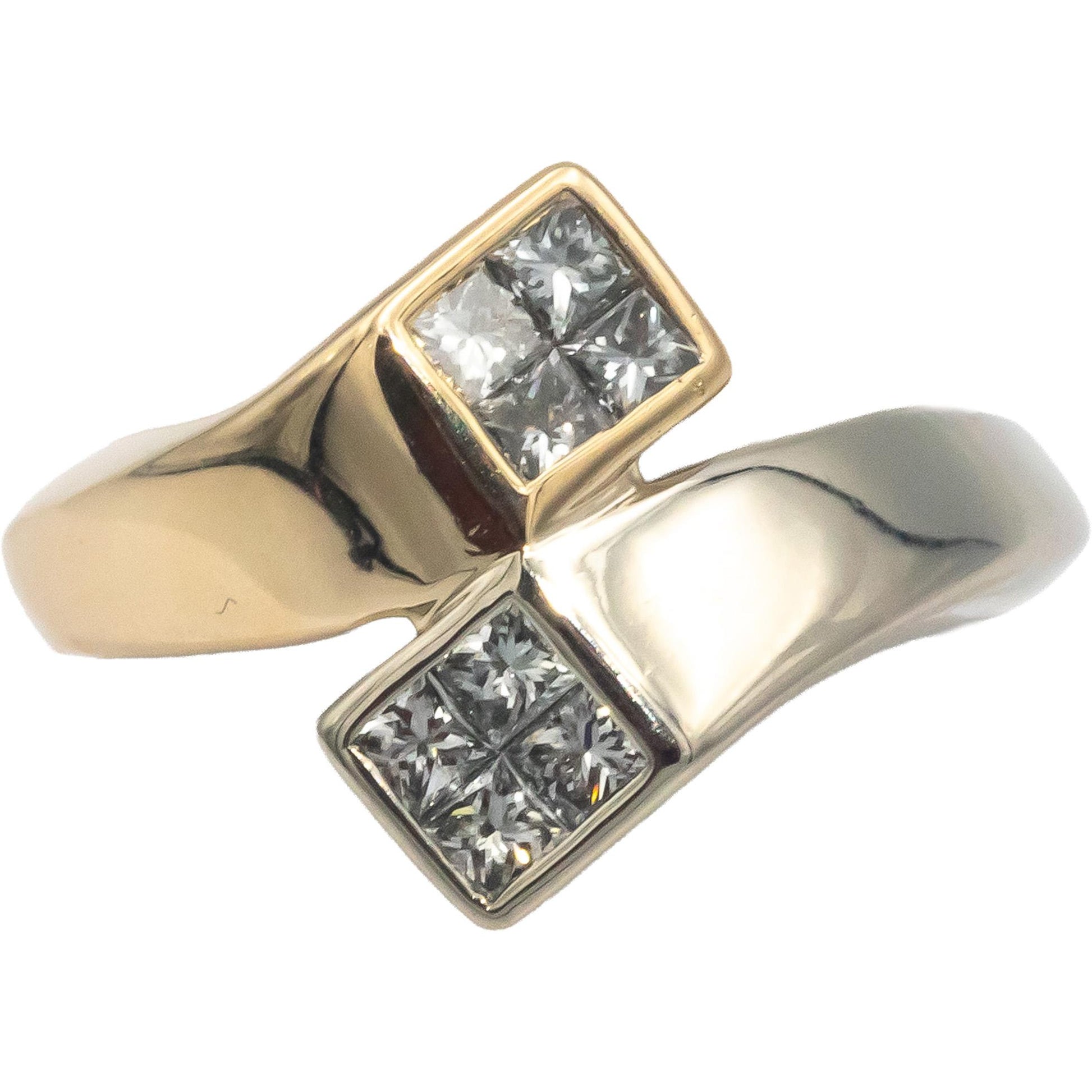 14k Yellow and White Gold 0.25CT VS Princess Cut Diamond Crossover Ring Size 7